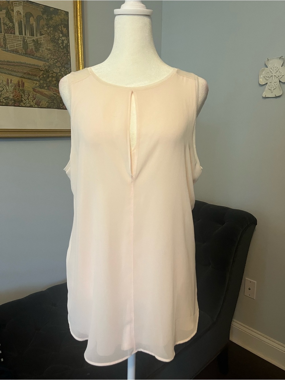 Light Blush Pink Sleeveless Split-Front Blouse